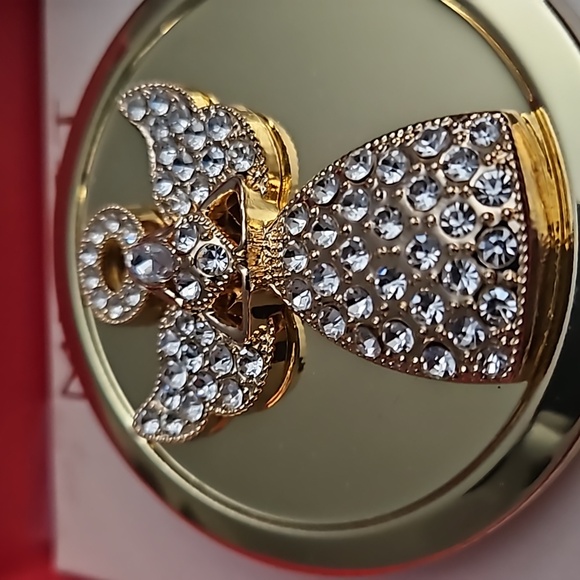 Monet Compact Double Mirror Gold Tone Crystal Angel - Picture 2 of 4